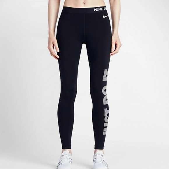 Nike Pro Dri-Fit Tights Black Just Do It Spell Out Base Layer Size S - Picture 3 of 11